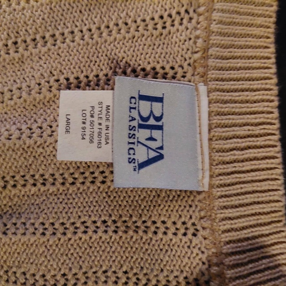Vintage BFA Classics Tan Cotton Ruffle Cardigan Sweater Made in USA Large - Picture 3 of 6